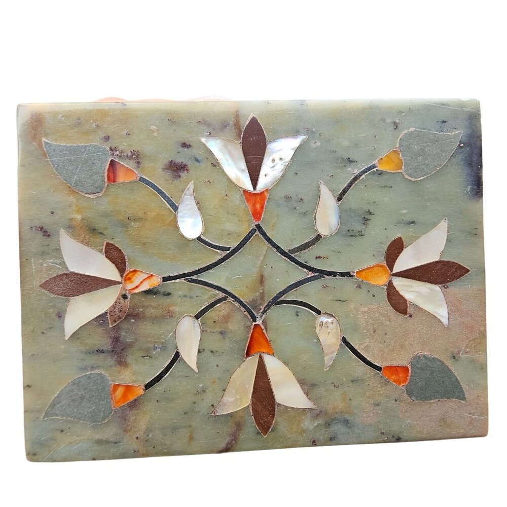 Granite Mother of Pearl Inlaid Trinket Jewelry box handmade in India 4x3